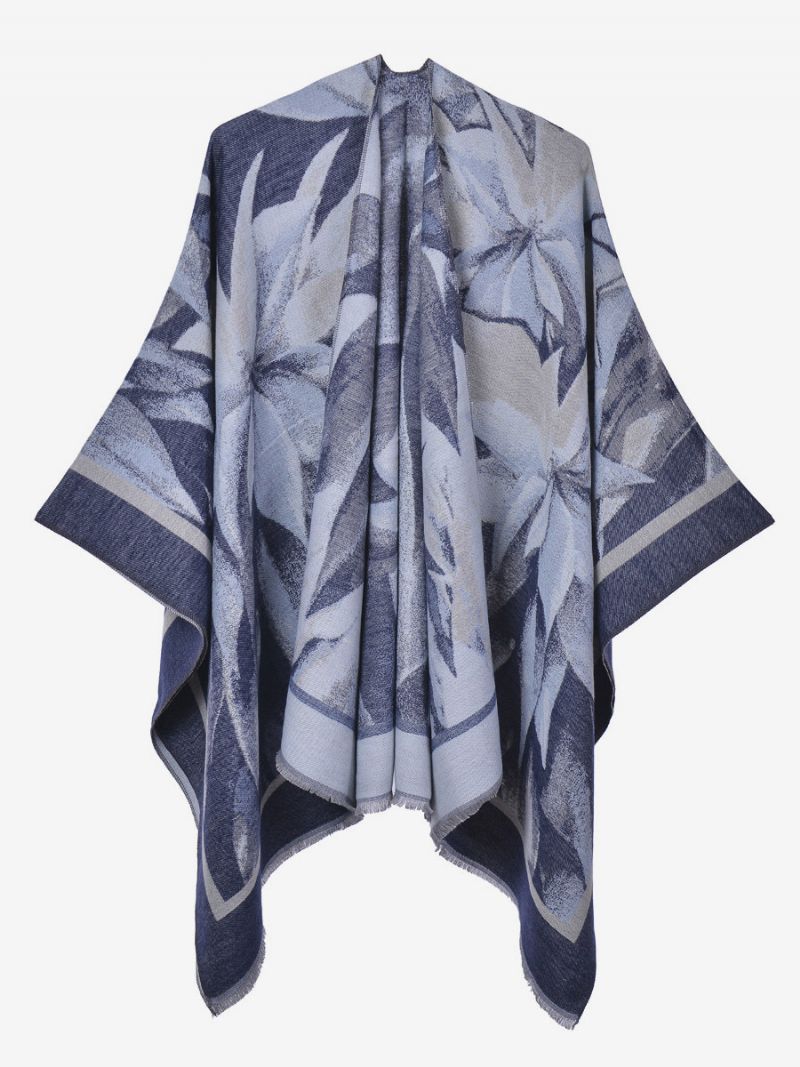 Kvinder Cape Classic Blomstertrykt Oversized Casual Daily Poncho - Mørk Navy