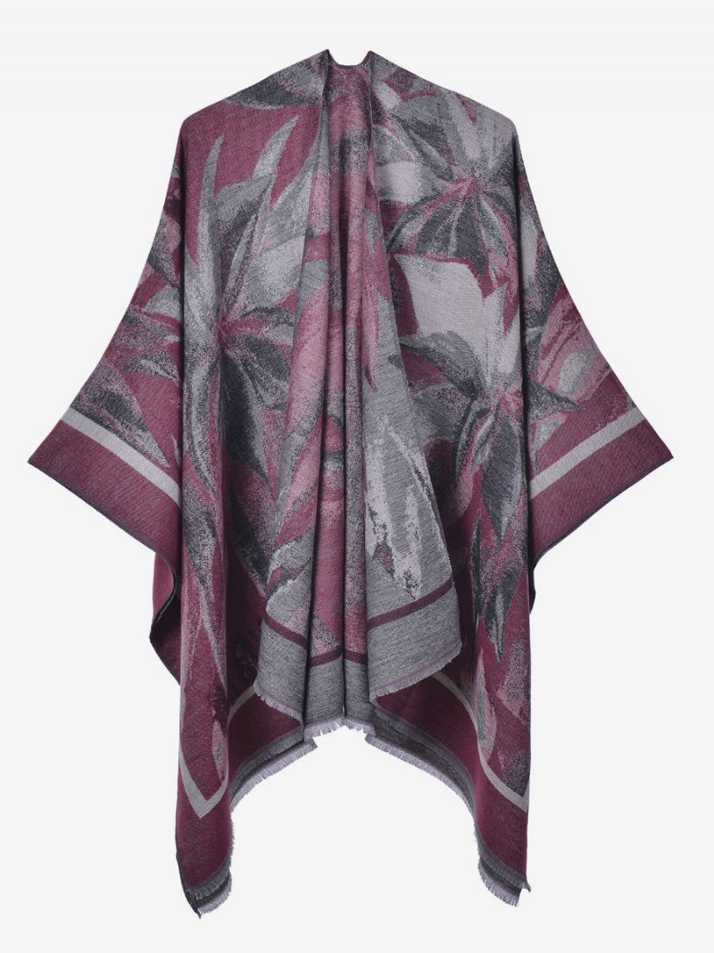 Kvinder Cape Classic Blomstertrykt Oversized Casual Daily Poncho - Burgunder