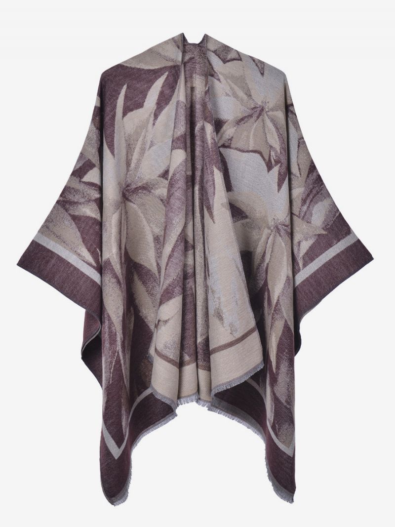 Kvinder Cape Classic Blomstertrykt Oversized Casual Daily Poncho - Fuchsia