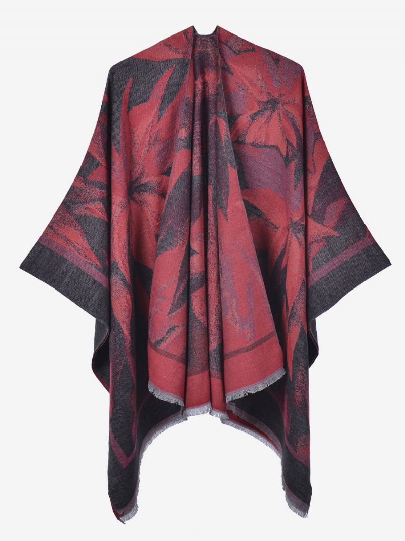 Kvinder Cape Classic Blomstertrykt Oversized Casual Daily Poncho - Sort Rød