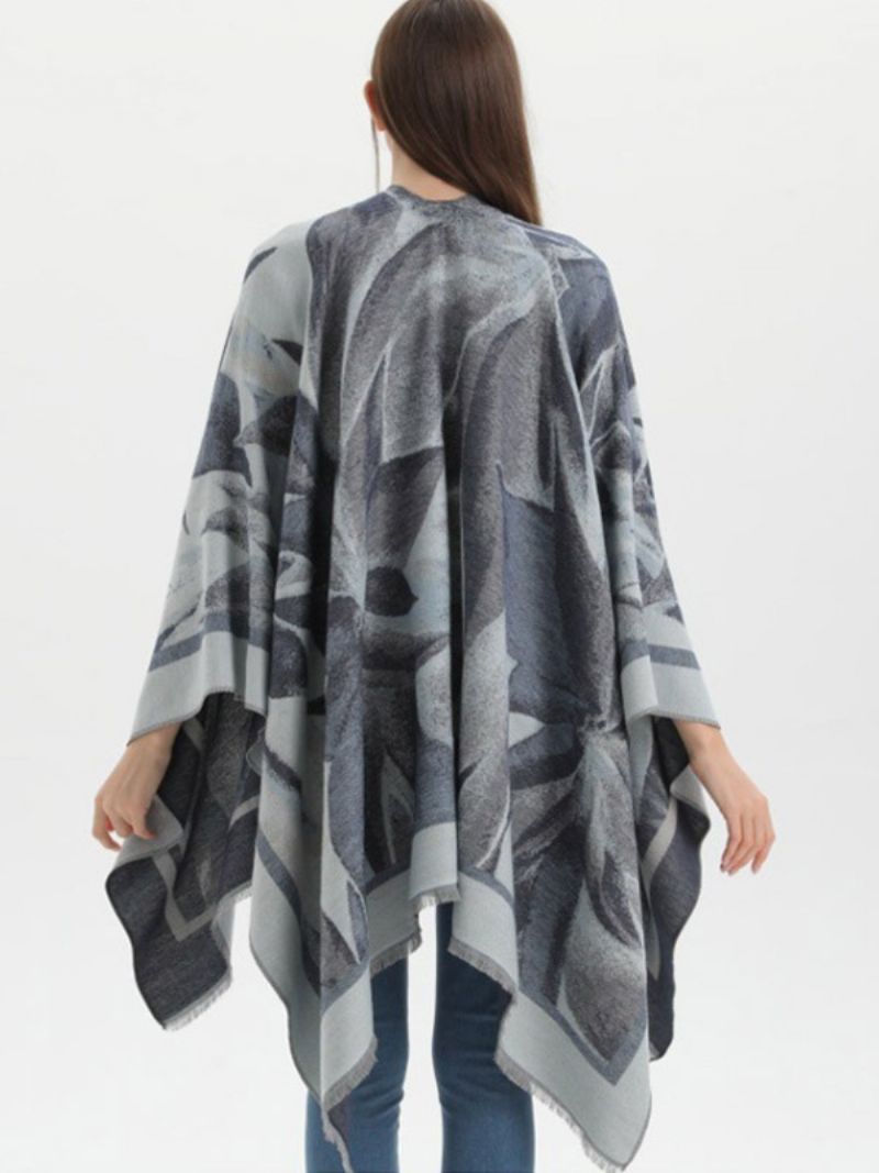 Kvinder Cape Classic Blomstertrykt Oversized Casual Daily Poncho - Sort
