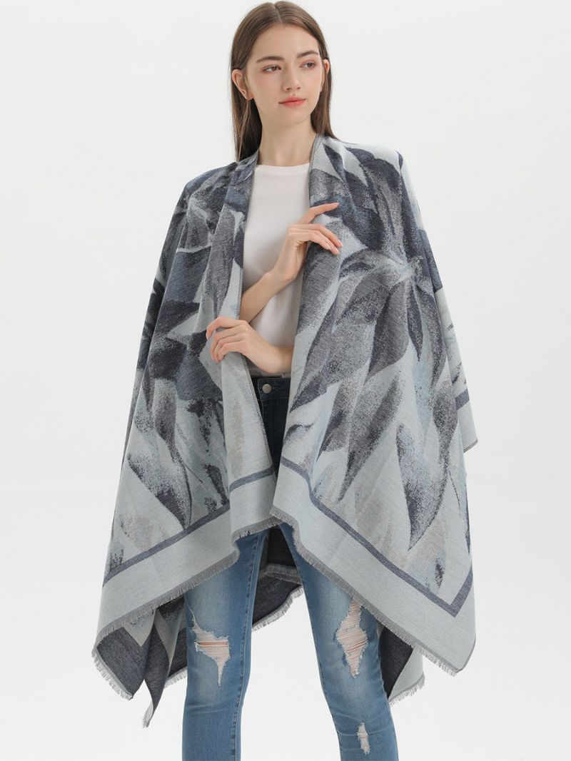 Kvinder Cape Classic Blomstertrykt Oversized Casual Daily Poncho - Sort
