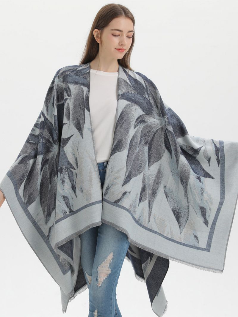 Kvinder Cape Classic Blomstertrykt Oversized Casual Daily Poncho - Sort