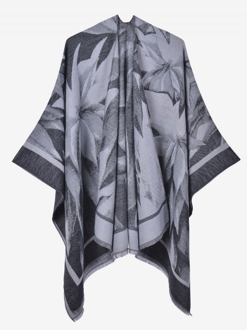 Kvinder Cape Classic Blomstertrykt Oversized Casual Daily Poncho - Sort