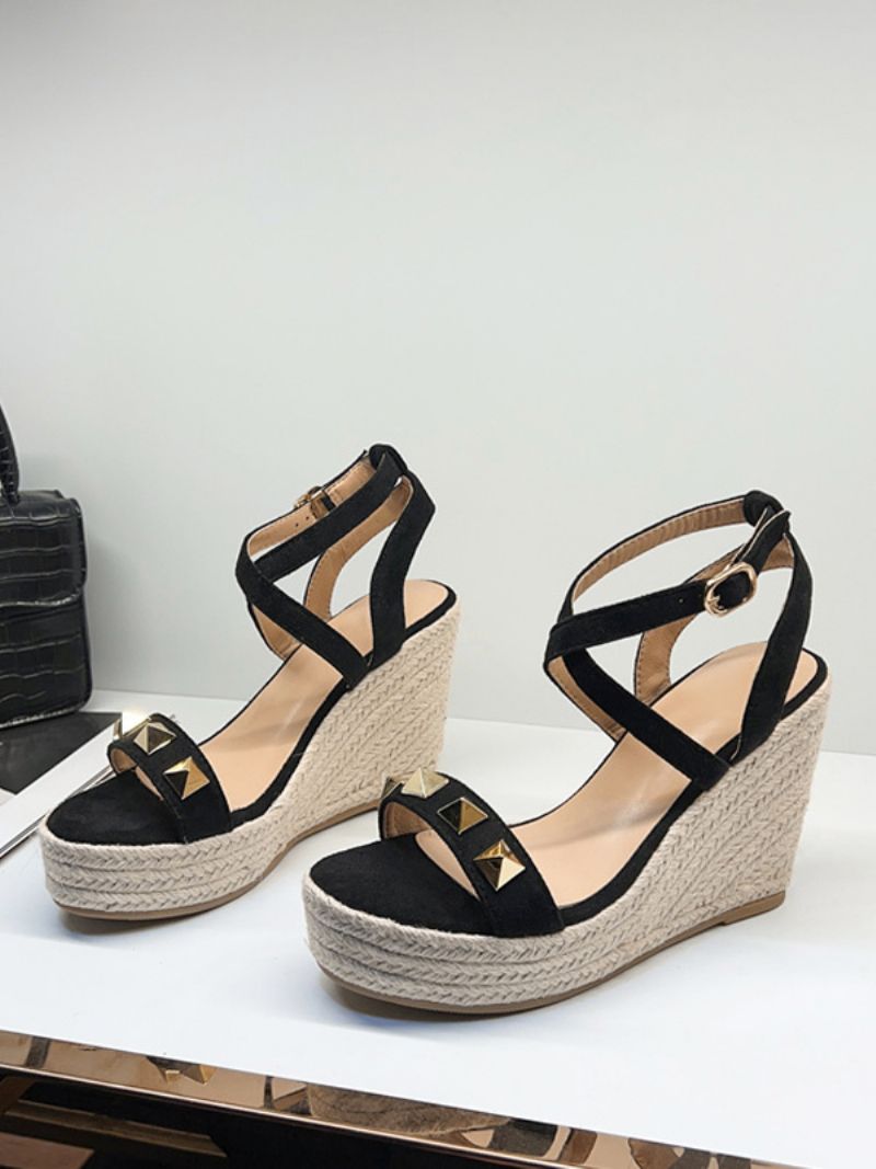 Kvinders Kilesandaler Platformnitter Suede Criss Cross Sandal Sko