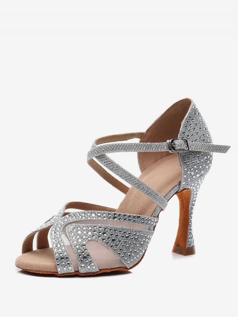 Kvinders Tilpassede Latinske Dansesko Sølv Peep Toe Rhinestones Ballroom Dance Sko