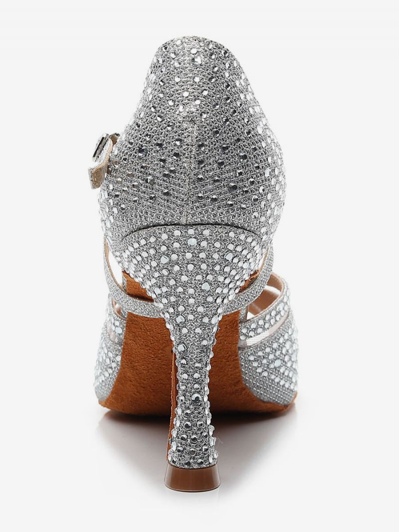 Kvinders Tilpassede Latinske Dansesko Sølv Peep Toe Rhinestones Ballroom Dance Sko - Sølv
