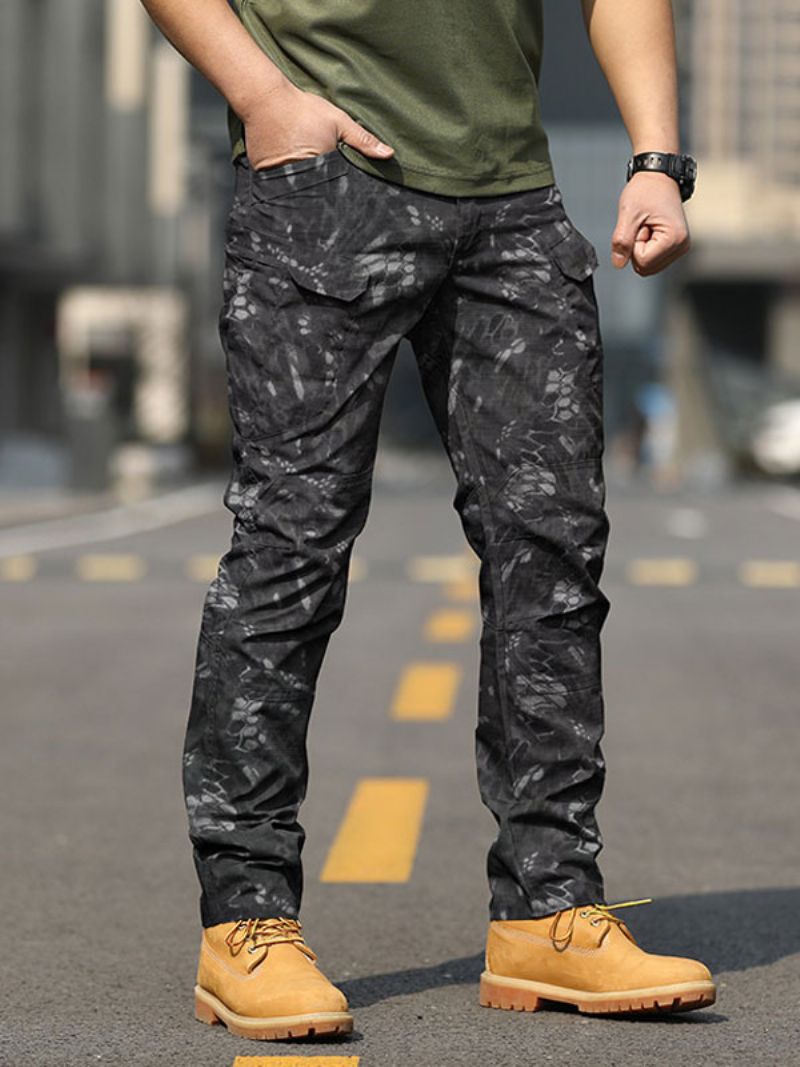Mænd Bukser Casual Camouflage Natural Talje Lige Cargo Pant Sorte