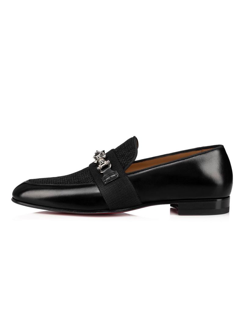 Mænds Rund Tå Sort Metaldetaljer Slip-on Kohud Gallasko - Sort