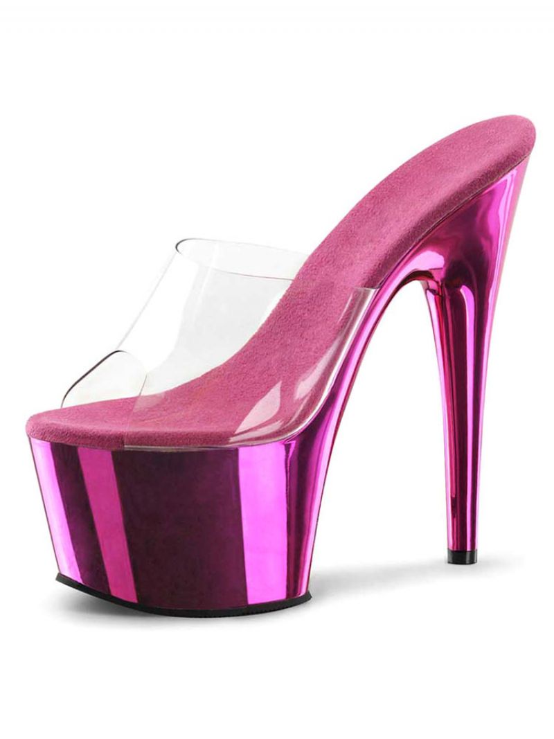 Pole Dance Sko Kvinders Sexede Metallic Platform Stiletto Heel Mule Sandaler - Rose