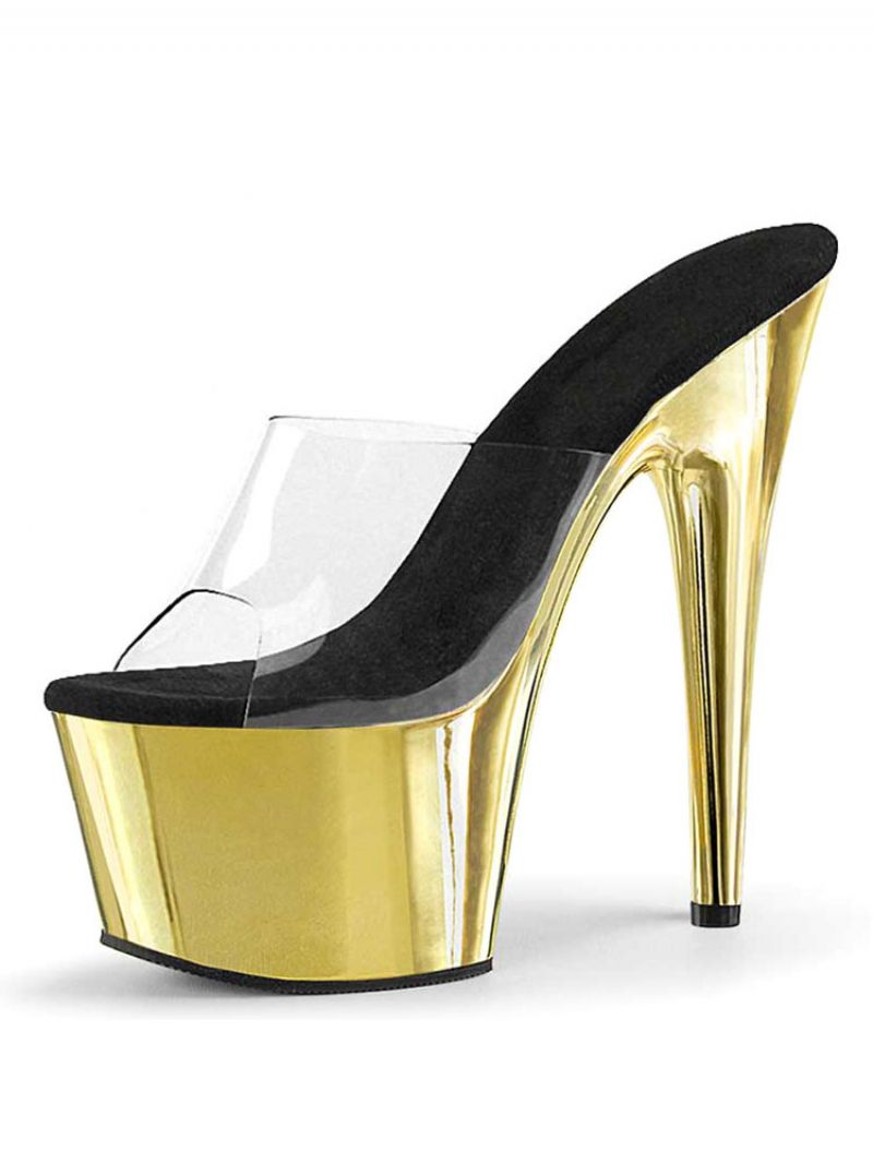 Pole Dance Sko Kvinders Sexede Metallic Platform Stiletto Heel Mule Sandaler - Gylden